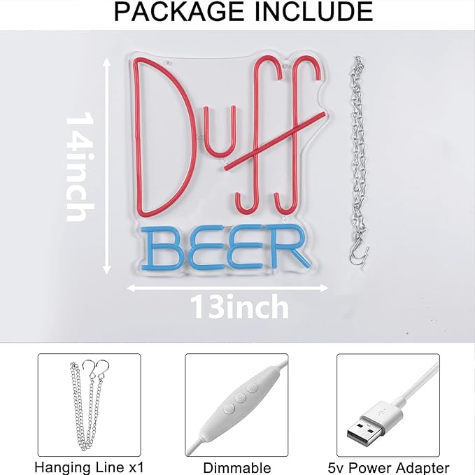 Duff Beer Neon Signs Homer Simpsons Sign Dimmable Cartoon Wall Decor for Bar Club Cafe Restaurant Bedroom Party Home Man Cave Gift for Boys Girls Fans
