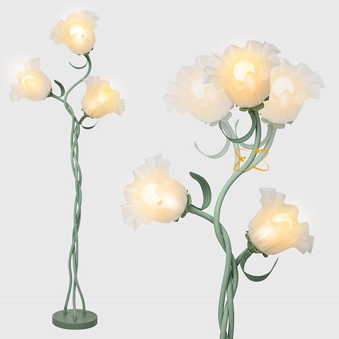 Flower Floor Lamp for Living Room, Tall Flower Reading lamp with Flexible Neck Shaft for Bedroom Decor, Modern Corner Floor Lamps with 3-Color Temperatures LED Bulb
