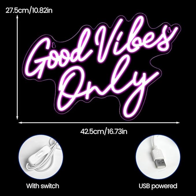 Good Vibes Only Neon Sign,Good Vibes Neon Signs for Wall Decor,Beautiful Pink Good vibes Only Neon Light Sign for Girls Bedroom Decoration,Party,Birthday,Wedding,Salon Shopping Mall Home Wall Decor