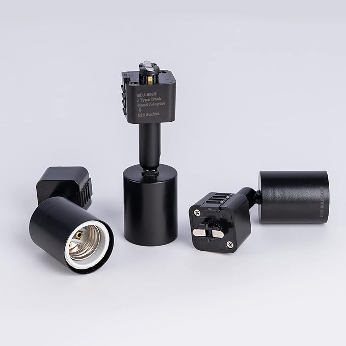 mirrea J Type Track Lighting Head to E26 Medium Screw Base Adapter Light Direction Adjustable Pack of 6 (Black)