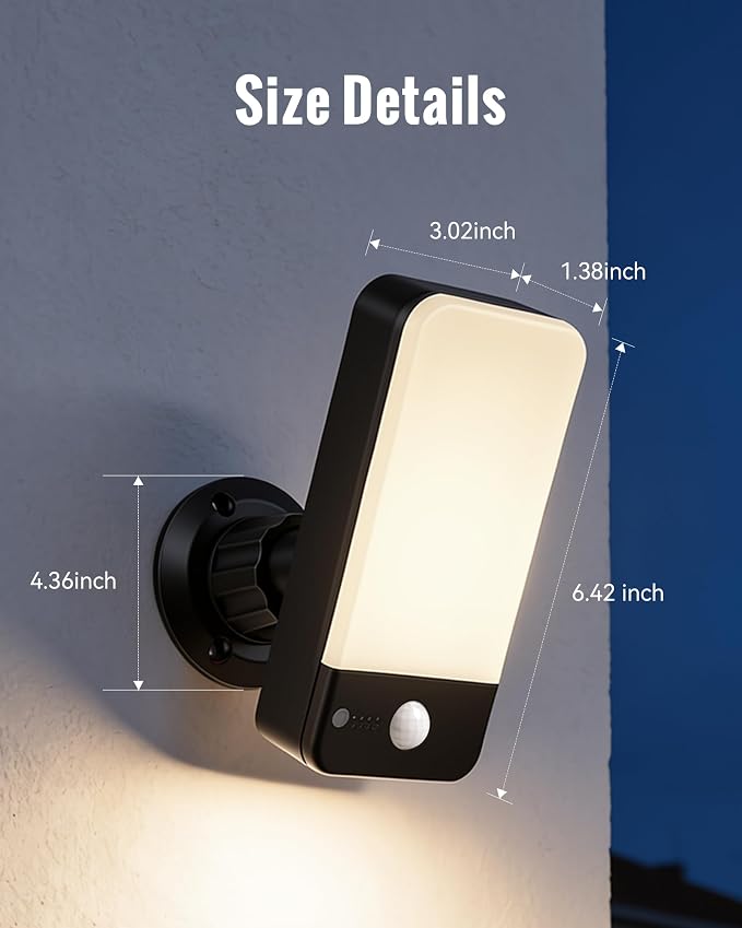 Rechargeable Battery Motion Sensor Outdoor Light, 2 Pack | 10000mAh each, remote control, 3 modes, 3 color temperatures, IP65 waterproof, security light for porch, garage, tool room