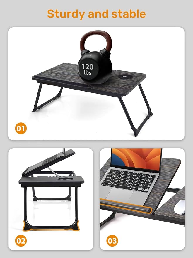 Lap Desk for Couch/Sofa/Floor, 5-Angle Adjustable Bed Desk with Foldable Legs &Cup Holder, Light Weight Bed Tray Table for Writing/Eating/Reading, Portable Laptop Stand for Adults, Kids