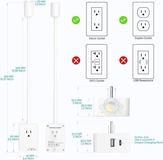 Plug in LED Book Reading Spot Light, White Dimmable Wall Sconce Lamp with Power Plug and Outlet Extender for Kitchen Bedroom Living Room, 3 Lighting Colors, USB Output Charging Ports