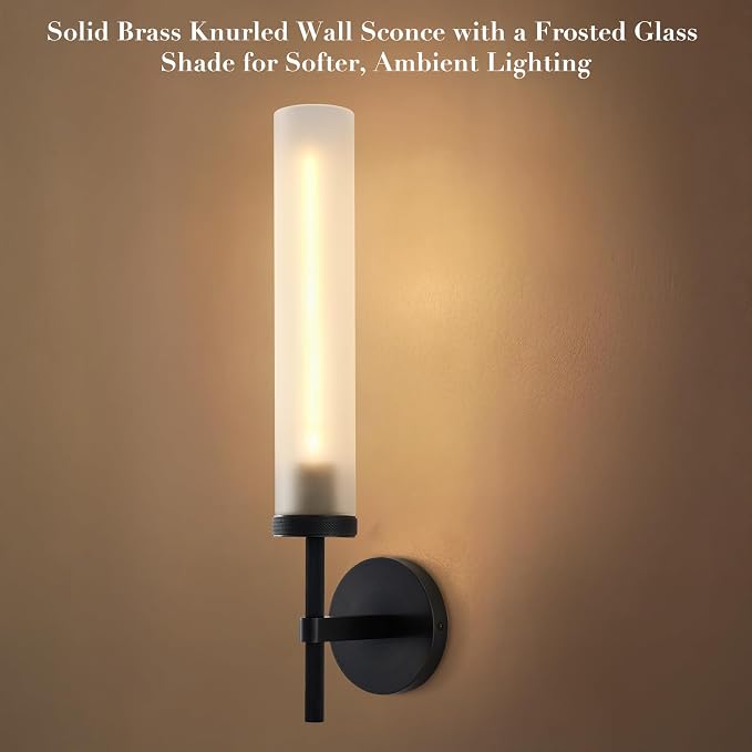 Modern Hardwired Frosted Glass Bathroom Black Wall Sconce, Handmade Knurled Wall Light Fixture,Vanity Light for Living Room,Hallway, Bedroom, 20" Indoor Wall Lamp, Bulb Included