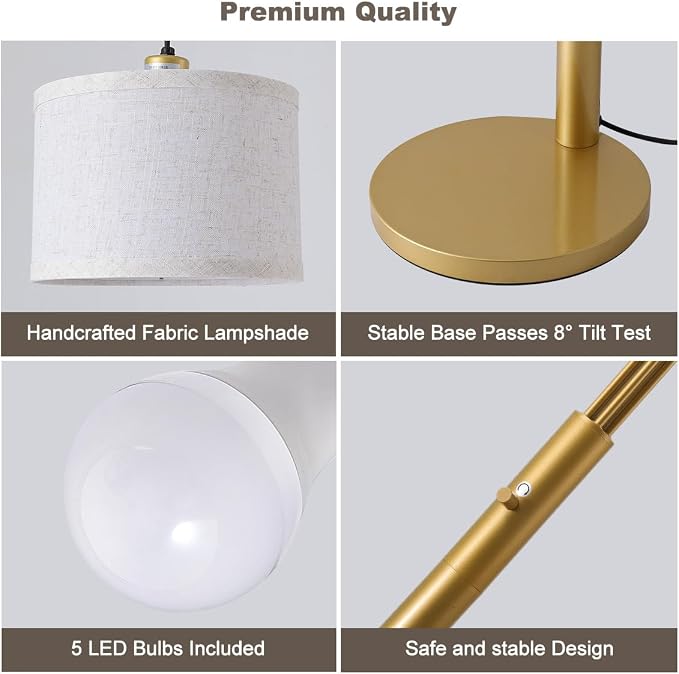 Gold Floor Lamps for Living Room, 4000LM Super Bright Arc Floor Lamp with Remote Control, Large Tall Floor Lamps with Stepless Dimmable, 80" Mid Century Tree Floor Lamp for Bedroom, Office