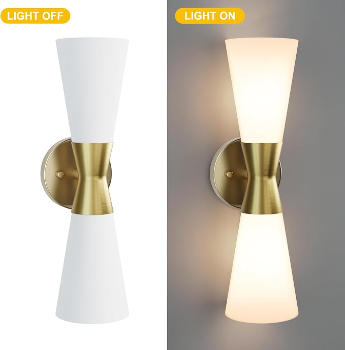 Bathroom Wall Sconce, Modern Indoor Vanity Light Fixtures 17", Up Down Lighting, Wall Mount Lamp for Living Room Bedroom Hallway Stairway Fireplace Mirror E26 Base 1PC White&Gold