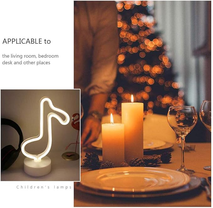 ENUOLI Music Notes Neon Lights with Base Warm White Decor Neon Sign Led Music Notes Night Light Wall Table Decor Battery Operated Creative Lighting Lamp Home Decoration Party Best Gift for Kids