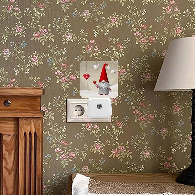 Christmas Theme Night Light Red Hearts and Elves LED Night Lights Plug into Wall for Stairway Hallway Bedroom 0.5W Nightlight