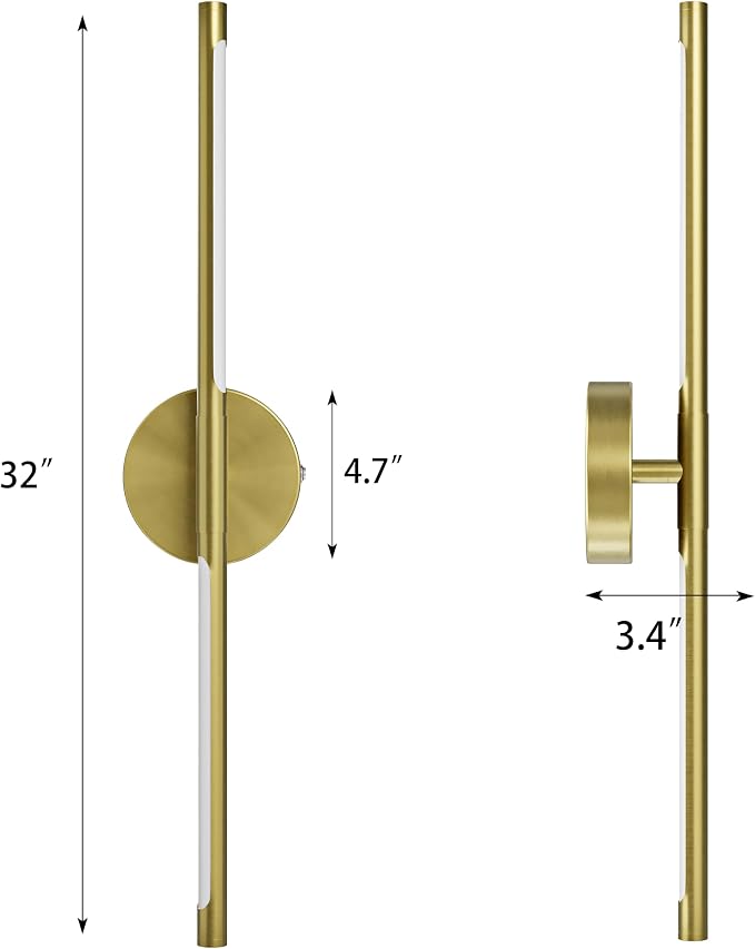 32" Battery Operated Wall Sconce Set of 2, 350° Rotating Lamp, Gold | Wireless, 8000mAh Rechargeable Battery, Stepless Dimming, 3000K-6000K, Remote & Touch Control, Timer, Living Room, Bedroom