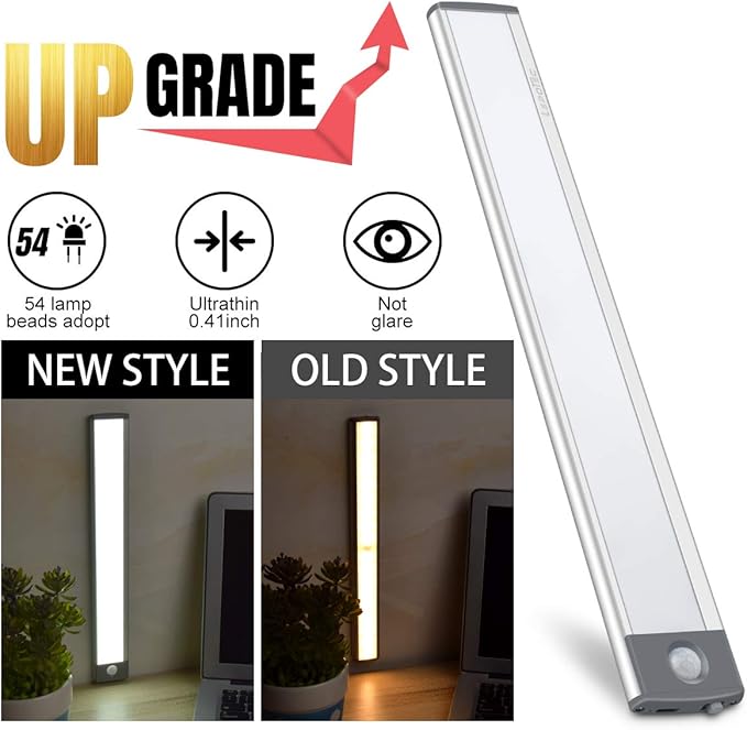 30-LED Motion Sensor Cabinet Light,Under Counter Closet Lighting, Wireless USB Rechargeable Kitchen Night Lights,Battery Powered Light for Wardrobe,Cabinet,Cupboard(Warm Light)-2Pack