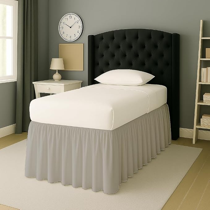 Cottingon Dorm Bed Skirt Twin XL 42" with Split Corners, 100% Microfiber Soft and Stylish, College Room Essential, Extra Long Dust Ruffle for Extended Beds, Light Grey