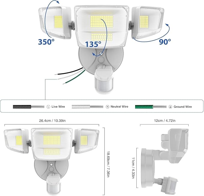 Onforu Outdoor Motion Sensor Light, Dusk to Dawn Outside Lighting, White | Hardwired 4-head 10000LM LED security floodlight, IP66 waterproof, movement detection, garage yard backyard driveway, 2 pack