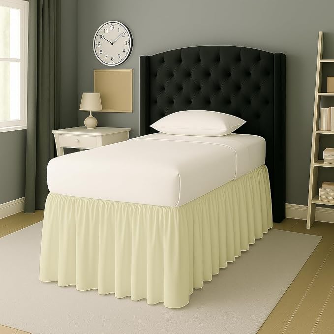 Cottingon Dorm Bed Skirt Twin XL 46" with Split Corners, 100% Microfiber Soft and Stylish, College Room Essential, Extra Long Dust Ruffle for Extended Beds, Ivory