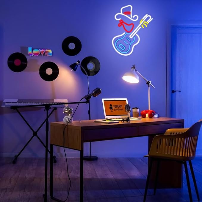 Cowboy Hat Neon Sign for Wall Decor Guitar Neon Light Beer Bar Sign Music Neon Signs LED Sign Neon Lights for Wall Art LED Neon for Home Bar Pub Shop Party Bar Led Sign(16.5"*12.9")
