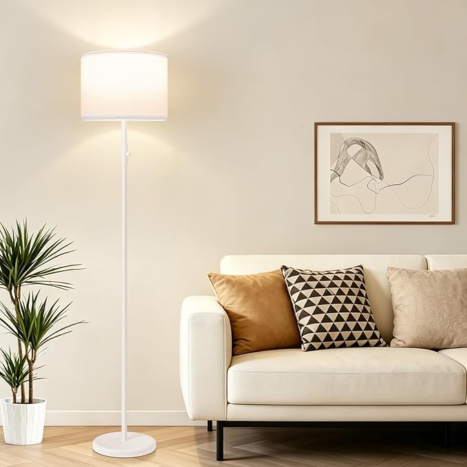 Floor Lamp Simple Design with Shade, Standing Lamps for Living Room Bedroom Office Dining Room Kitchen-White