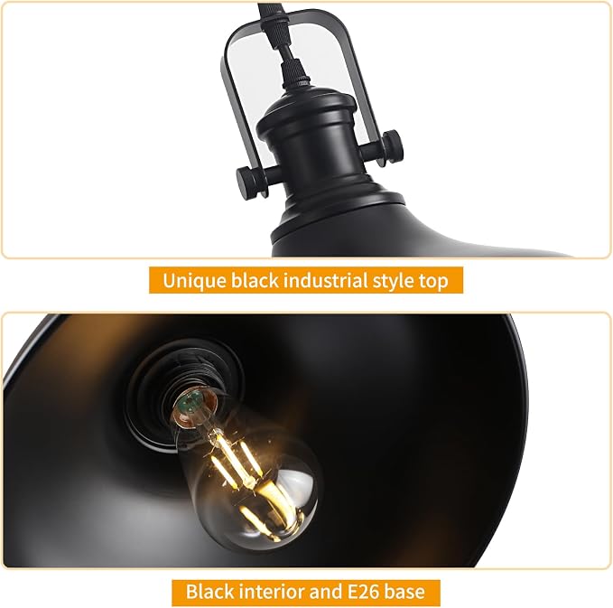 Matte Black Dome Pendant Lights 3 Pack, 11.41" Industrial Farmhouse Pendant Light, Adjustable Cord Pendant Lighting for Kitchen Island Dining Porch Sink Hallway Entryway