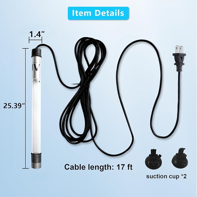 100W Aquarium UV Light for 1000-10000 Gallon, Pond UV Light with 17FT Cord | UV Pond Water Clarifier for Koi Pond, Swimming Pool, Spa, Large Fish Tank, Cold Plunge UV Light for Pond Algae Control
