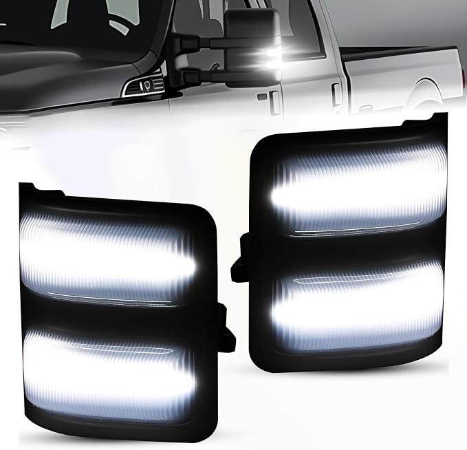 Side Mirror Lights Smoked Lens White for 2008-2016 Ford F250 F350 F450 F550 | LED Side Mirror Marker Lights, White Turn Signal Mirror Light, Replace OEM Mirror Marker Lamps, Pack of 2