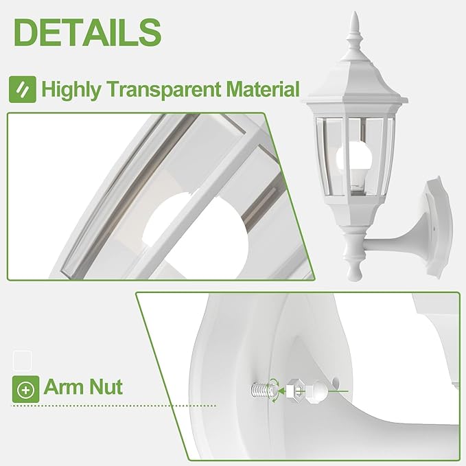 EMART Dusk to Dawn Plastic Outdoor Wall Light Fixtures with Bulbs, Waterproof and Anti-Corrosion Porch Sconces, Exterior Lanterns Wall Mount Lamp for Outside, Garage, Front Door, Patio, 2 Pack, White