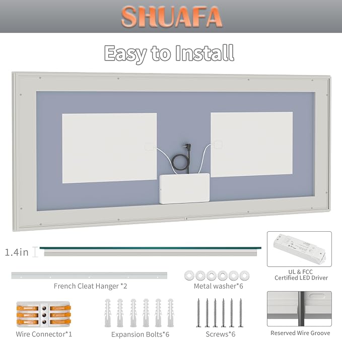 LED Mirror for Bathroom, 72x36 Inch Backlit + Front Lighted | Bathroom Vanity Mirror with Lights for Wall, Double Light Strips, 3 Colors, Shatter-Proof, Anti-Fog and Brightness Memory