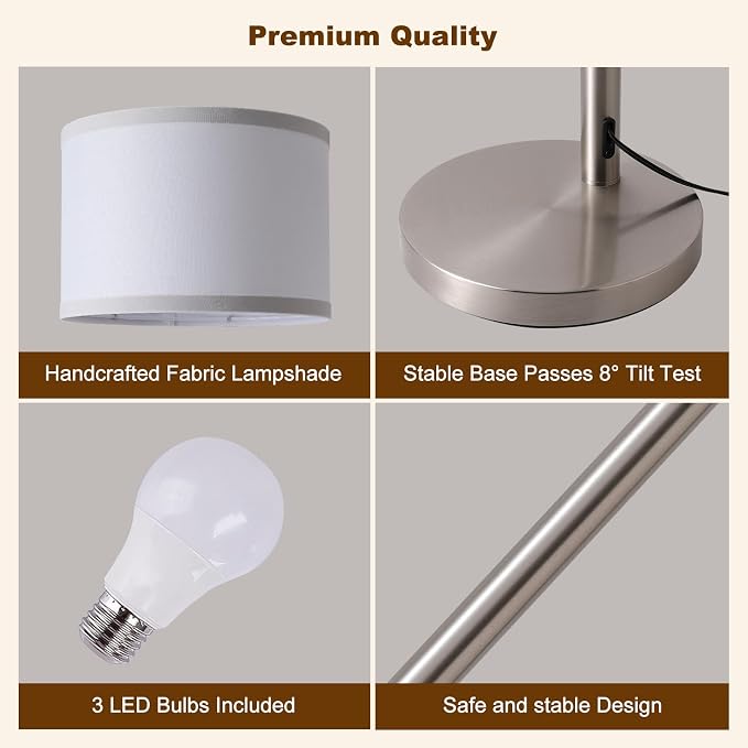 Floor Lamps for Living Room, 2400LM Super Bright Arc Floor Lamp with Remote Control, 3 Light Tall Floor Lights with Stepless Dimmable, 80" Mid Century Tree Floor Lamp for Bedroom, Office