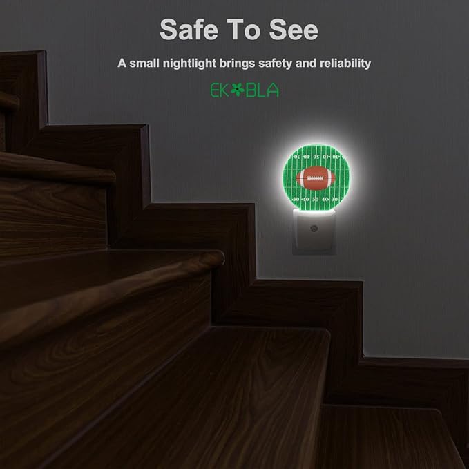 EKOBLA Night Light, Plug-in American Football Field Sport Ball Night Light, Led Home Wall Decor Round Lamp for Girls Boys Grandma Grandpa