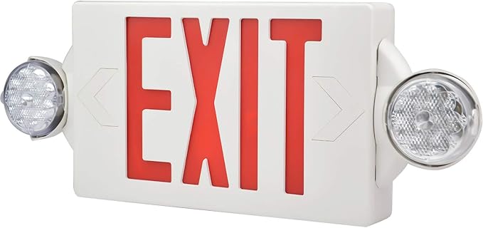 Emergency Exit Light, Adjustable Two LED Head Exit Sign Light, Commercial Emergency Exit Lighting Combo with Back-up Battery for Business UL Certificated (Red, 2 Pack)