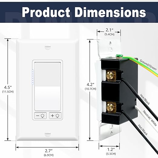 Dimmer Light Switch,Greencycle 24PK 3 Way for Dimmable 150W LED CFL Light,600W Halogen and Incandescent,15A 120V,Neutral Wire Not Required,Residential/Commercial,ETL Listed