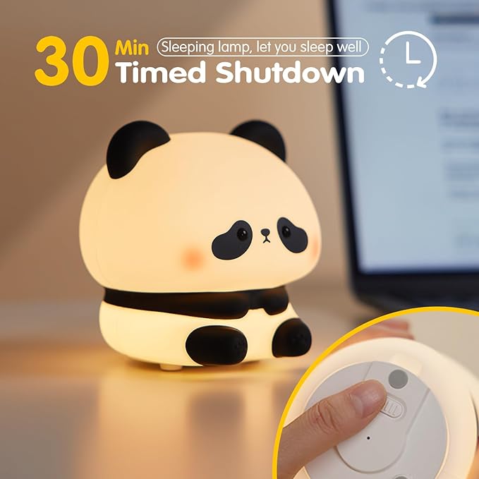 VTIGER Panda Night Light, LED Squishy Cute Lamp, Night Light for Kids, Silicone Panda Light, Dimmable Girls Baby Bedroom Nightlight, Rechargeable Touch Lamp for Breastfeeding Nursery Decor (TT)