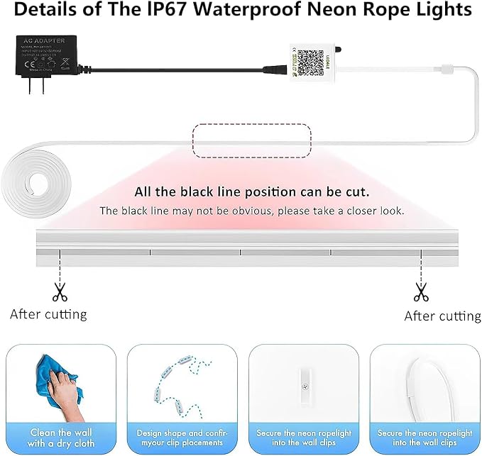 SILFU Neon Rope Lights, 40FT RGB LED Strip Lights | Waterproof IP67 LED Lights for Bedroom, DIY Design, Music Sync, 44Key Remote Control, Multiple Modes for Bedroom,Decoration