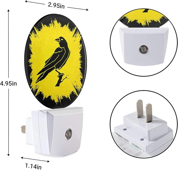EKOBLA Raven LED Night Light Crow Black Bird on Branch Halloween Dusk to Dawn Plug-in Nightlights Auto Sensor for Home Indoor Bathroom Hallway Kitchen