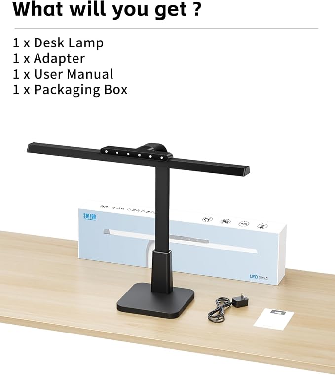 Desk Lamp with Stable Base, 1600LM Computer Desk Light with Timer Function | Eye-Caring Desk Light for Home Office, 3 Color Modes Stepless Dimming Task Light with Memory Function