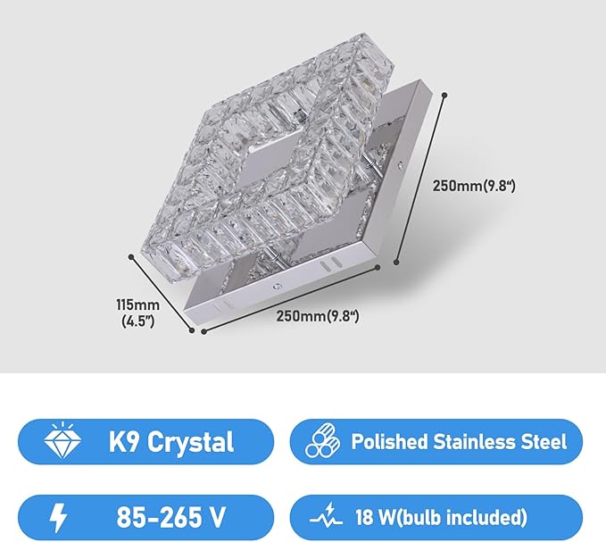 Dimmable Crystal Chandelier LED Ceiling Light with Remote Flush Mount Small Chandelier for Hallway Foyer Kitchen Stair Closet,3 Colors Adjustable