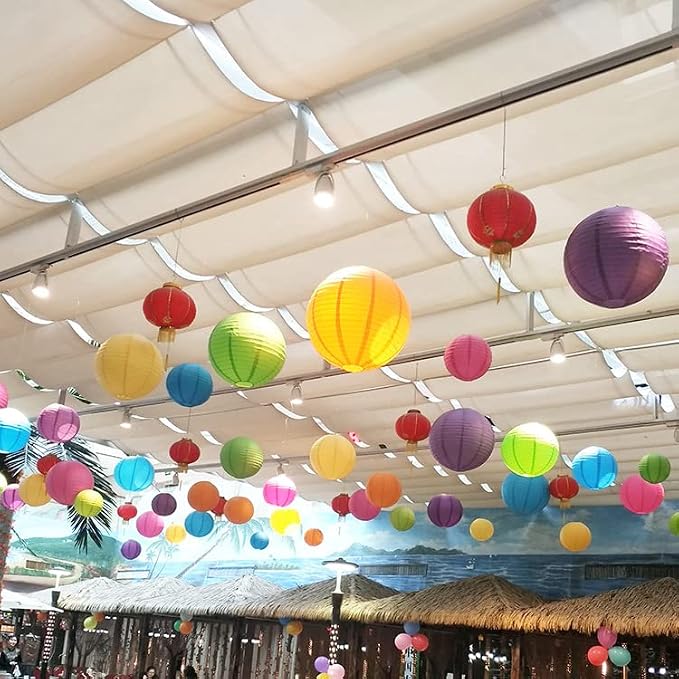 ZOOYOO Pastel Paper Lanterns,Multicolor Round Hanging Paper Lanterns Decoration for Easter,Birthday,Wedding,Baby Shower,Graduations,Summer Party,Home,Garden Decoration 12PCS