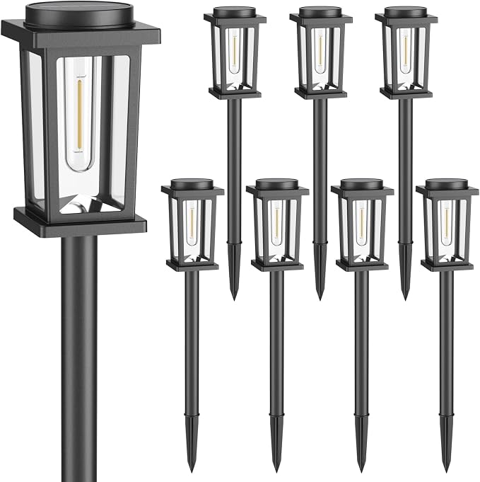 Melunar Solar Pathway Lights Outdoor, 8 Pack Solar Powered Garden Lights Waterproof, Auto On/Off Outdoor Landscape Lights for Patio, Walkway, Driveway, Lawn, Pool Decor. (Cold White)