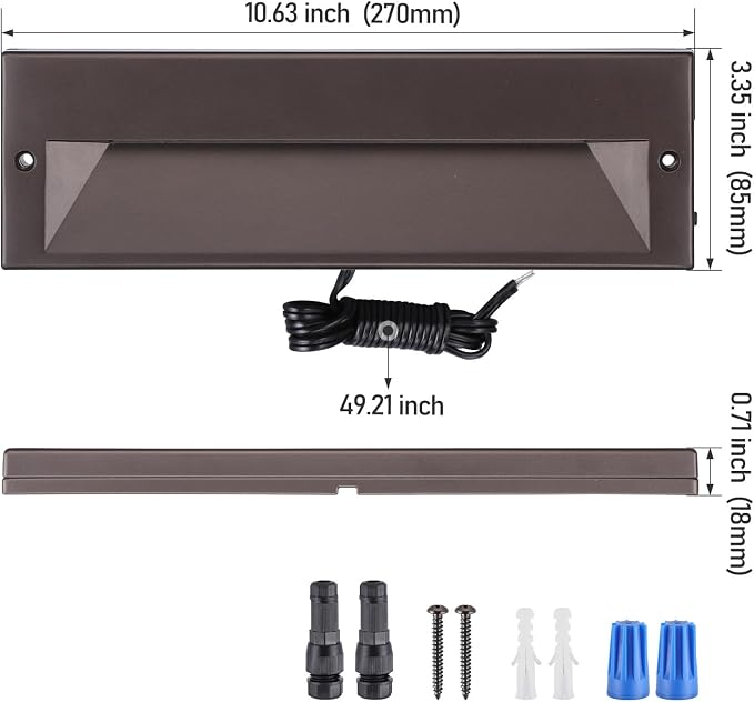 LEONLITE 6-Pack 10.6 Inch 5CCT Low Voltage LED Step Lights, Surface Mount | 12–24V AC/DC, 6W, Ultra-Slim Landscape Stair Lights, IP65, Outdoor Lighting for Decks Hardscapes, Aluminum, Oil Rubbed Bronze