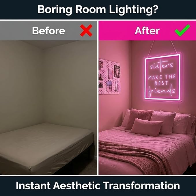 Sisters Make The Best Friends Neon Sign, Pink Led Wall Decor for Bedroom, Gift for Sister, Best Friend, BFF, USB Dimmable Aesthetic Room Decor for Girls, Unique Friendship Gift (13.8"x12.4")