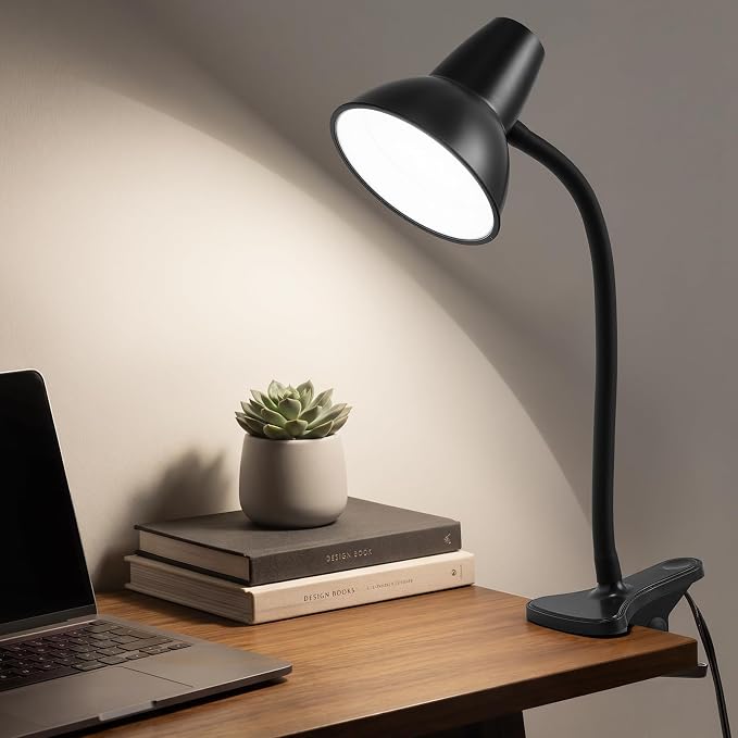 Clip On LED Desk Lamp, Flexible Arm, Eye-Caring Study Lamps for School Dorm | 4.5W Energy-Saving, Anti-tip Bedside Reading Light, Desk Lamps for College Dorm Room, Home Office, Modern Lamp with 1.6m Cord