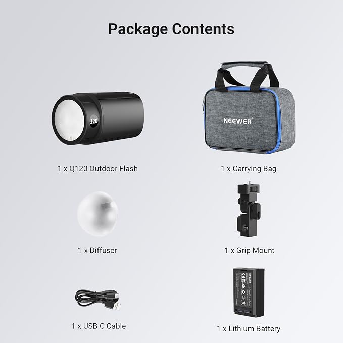 NEEWER 120Ws 2.4G TTL Outdoor Strobe Flash, Compatible with Godox, 1/8000s HSS Portable Studio Monolight with Modeling Light /3000mAh Battery/420 Flashes/1.5s Recycle for Photography Photoshoots, Q120