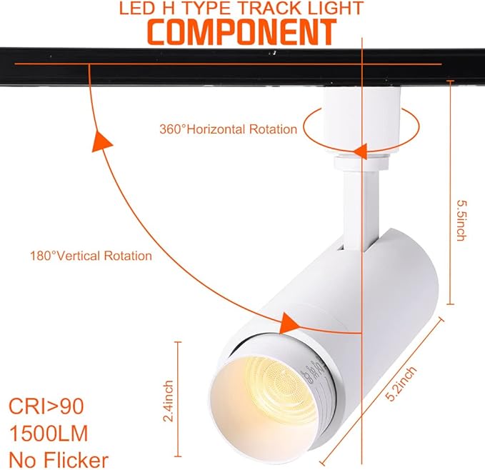 EAGLOD 15W H Track Light Heads,Focusing LED Track Lights Fixtures for Accent Retail Artwork, Linear Track Light H Type 3000K Warm White 120V Beam Angle 15 to 60 Degrees Halo Type - 6 Pack (White)