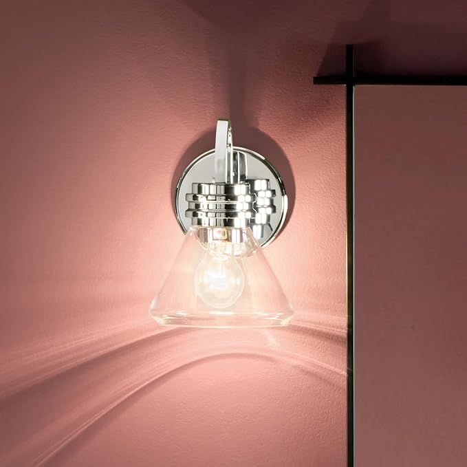 Kichler Farum 1-Light Bathroom Wall Light, Chrome | Modern wall light with clear glass for baths and hallways (7.25" x 9.5"), 55153CHCLR