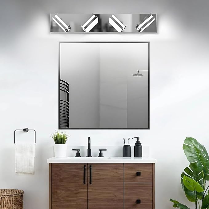 IZORRO LED Modern Bathroom Lights Fixtures(4-Light,Dimmable),Chrome Acrylic Wall Lighting,Vanity Lights for Bathroom Over Mirror - 6000k 24In (No Assembly Required)