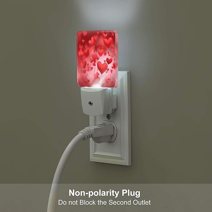 Valentine's Day Heart Night Light Set of 2 Auto Sensor LED Dusk-to-Dawn Nightlights Plug-in Sensor Lamp for Bedroom Bathroom Kitchen Hallway Stairs Decorative