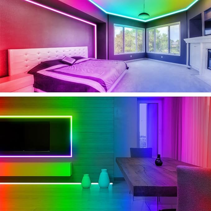 RUISHINE Battery Powered LED Strip Lights 25ft, Battery Operated LED Light Strip Color Changing Music Sync App Remote Control RGB USB Led Lights for TV, Room, Rope Lights