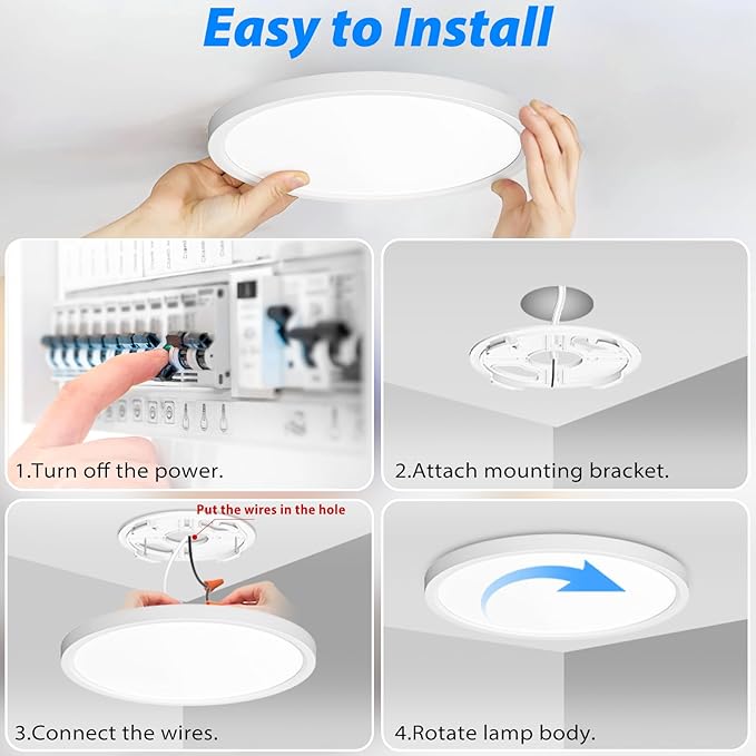 Peasur 19Inch LED Ceiling Light Flush Mount, 5CCT 3000K-6500K Adjustable Ceiling Light Fixture, 3600LM 36W Bright White Flat Lighting Fixture for Hallway Kitchen Bathroom Bedroom
