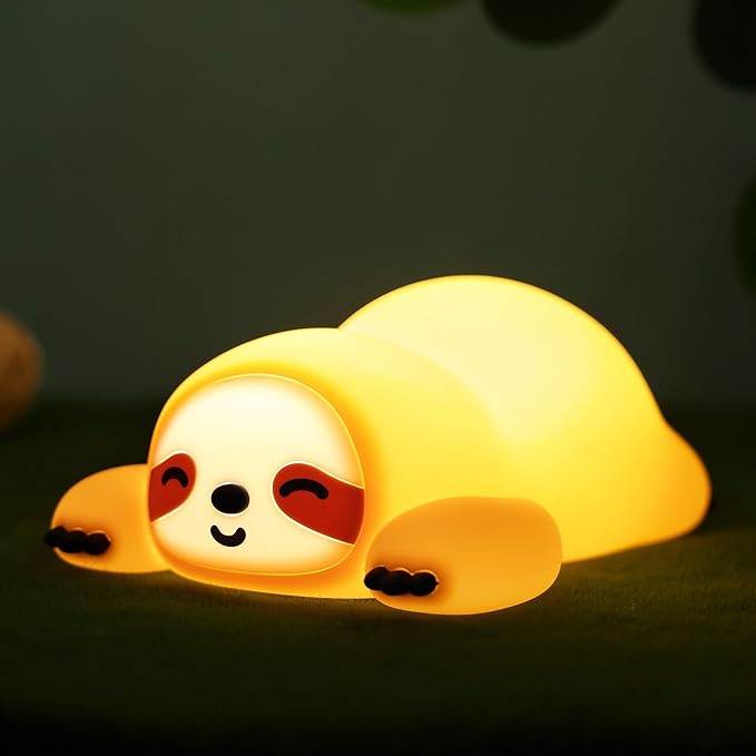 Sloth Night Light, Cute Sloth Gifts, Dimmable Silicone Animal Nursery Lamp, Adorable Rechargeable Squishy Night Light Touch Lamp for Girls Boys Room Decor