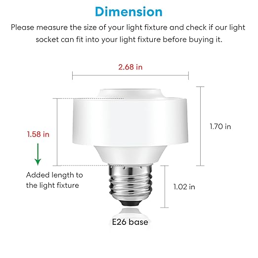 LoraTap Smart WiFi Bulb Socket E26 2 Pack Wi-Fi LED Light Bulb Timer Lamp Holder Adapter, Voice Control with Amazon Alexa and Google Home, Smart Life App Control from Anywhere by Phone, 30W Max.