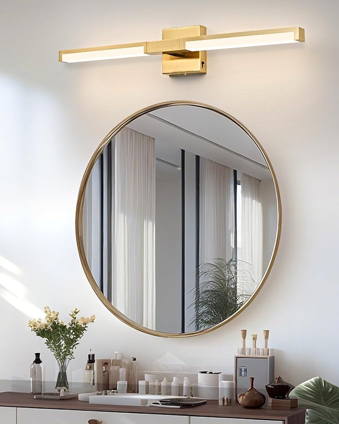 24 Inch Bathroom Vanity Light Fixtures, Gold Modern Light Fixtures Over Mirror, 12W 5CCT Dimmable Wall Light