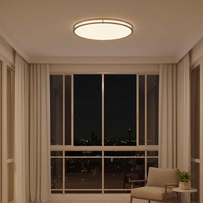 24 Inch Oval Brushed Nickel Ceiling Light-Flush Mount LED Ceiling Light 3000K/4000K/5000K Adjustable Brushed Nickel LED Bathroom Bedroom Lights 24” Kitchen Lamp, 32W, 2100LM, Steel and Polystyrene