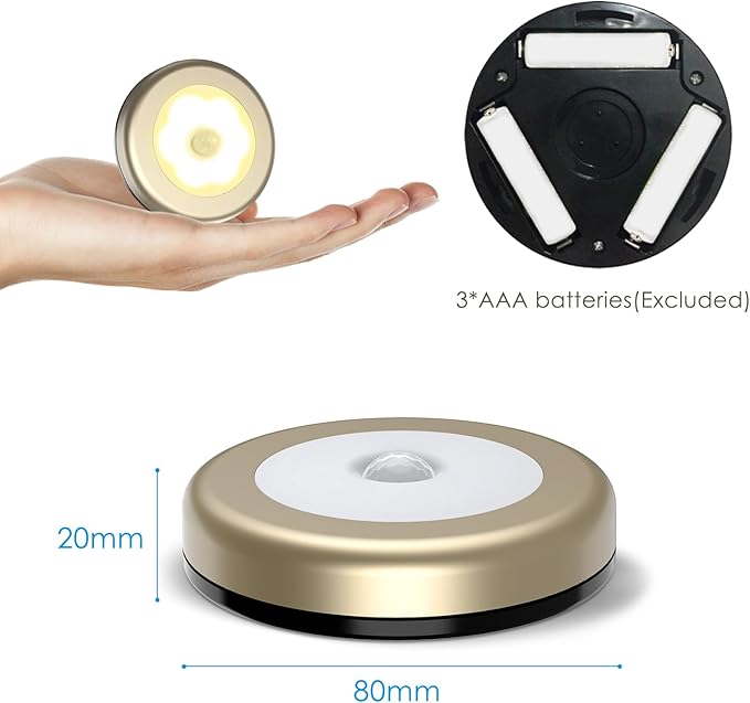 AMIR 3.15” Motion Sensor Light, 6 Pack Cordless Battery-Powered LED Night Light, Stick-Anywhere Closet Lights Stair Lights, Safe Lights for Hallway, Bathroom, Bedroom, Kitchen (Golden - Warm White)